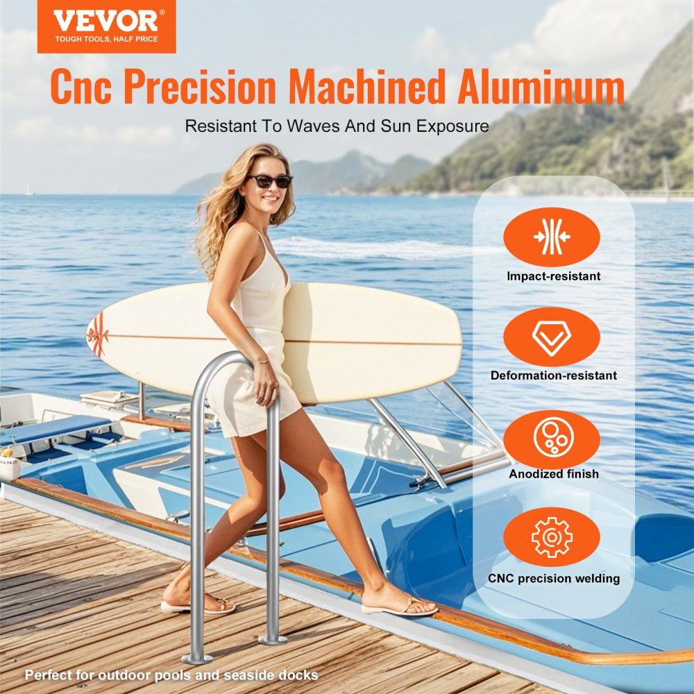 Poolhandlauf 400 x 90 x 915 mm, Pooleinstieg Aluminium mit Bodenplatte für Innen-/Außenpools, benutzerfreundliche Einstiegshilfe für Schwimmbäder, Haltegriff mit Zubehör für Spas und Docks