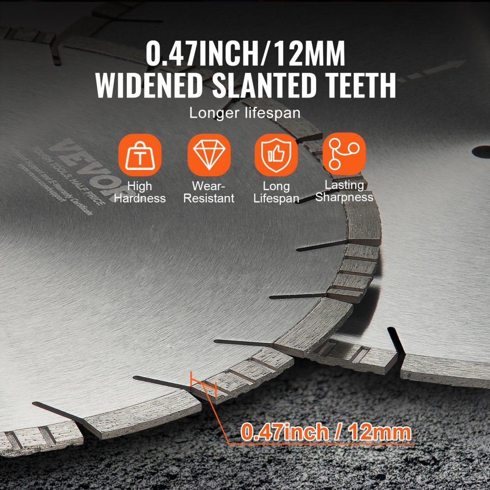 Diamantsägeblatt Betonsägeblatt 45 cm für Nass- oder Trockenarbeiten, 12 mm Diamant-Segmentsägeblatt mit schrägen Zähnen, Mittellochdurchmesser 25,4 mm, für Beton, Zementplatten, Fliesen, Ziegel Diamantsägeblatt Betonsägeblatt 45 cm für Nass- oder Trockenarbeiten, 12 mm Diamant-Segmentsägeblatt mit schrägen Zähnen, Mittellochdurchmesser 25,4 mm, für Beton, Zementplatten, Fliesen, Ziegel