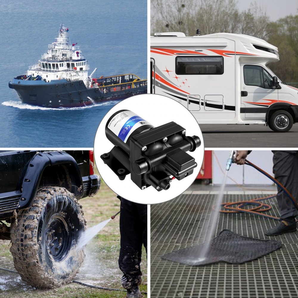 12 V hogedrukmembraanwaterpomp, 3 GPM hogedrukmembraanwaterpomp van polypropyleen, max. druk 45 psi zelfaanzuigende waterpomp, met ingebouwde terugslagklep, voor caravan, boot 12 V hogedrukmembraanwaterpomp, 3 GPM hogedrukmembraanwaterpomp van polypropyleen, max. druk 45 psi zelfaanzuigende waterpomp, met ingebouwde terugslagklep, voor caravan, boot
