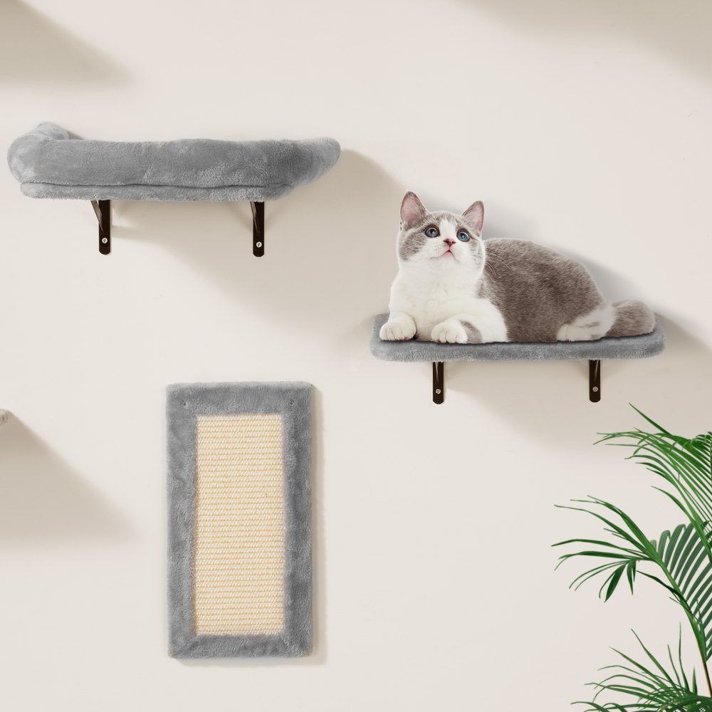 Wandmontierte Katzenregale, Katzenwandregale und Sitzstangen mit Sprungbrettern, Hängematte, Sofa, Kratzbaum und Katzengriff, Katzenmöbel und Regale bis 18 kg zum Schlafen, Spielen, Klettern, 6er-Set