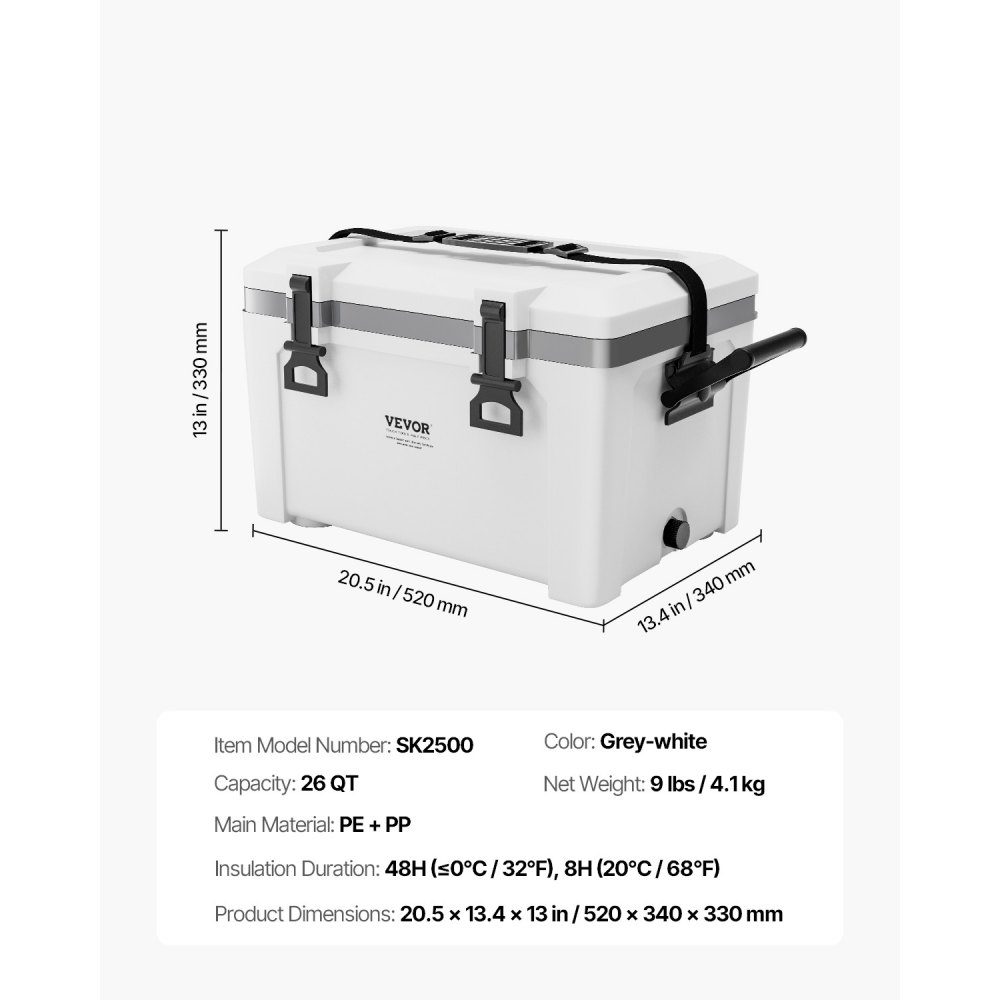 Portable Cooler Box (38 Qt / 26 Cans) with Ice Storage and Sturdy Handles, Insulated Portable Cooler Box Made of Durable Material, Suitable for Family Picnics and Short Trips