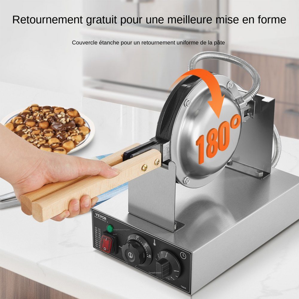 Kommerzielles Blasenwaffeleisen, Eierpfannkuchenmaschine 1400 W, Waffeleisen aus Edelstahl mit antihaftbeschichteter Backfläche, Temperatur- und Zeitkontrolle, für Restaurant-Bäckerei-Snackbar