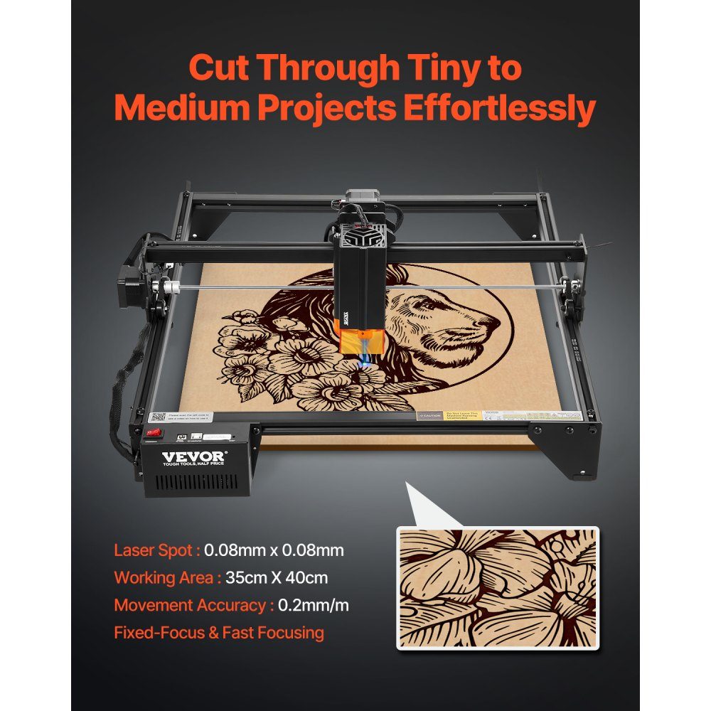 Laser Engraver, 20W Power, Laser Engraving Machine, 35x40cm Working Area, 10000mm/min Movement Speed, Compressed Tip with Eye Protection, for Wood, Certain Metals