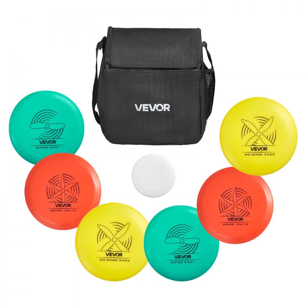 Disgolf Set of Disc Golf Discs (6 + 1 Pieces) for Beginners, Starter Set with Putter, Middle Class, Driver, Includes Mini Marker, Portable Backpack, for Garden, Lawn, Beach and Outdoor Park、