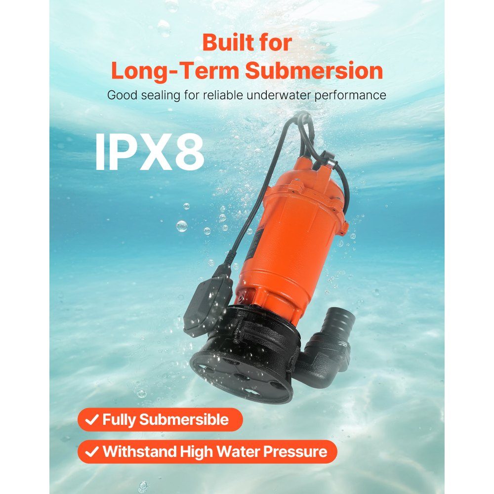 1500W Tauchpumpe, 22800l/h, Schmutzwasserpumpe aus Gusseisen mit automatischem Schwimmerschalter, 18m Förderhöhe, zum Abpumpen von Schmutzwasser, für Pools, Teiche & überschwemmte Gebiete