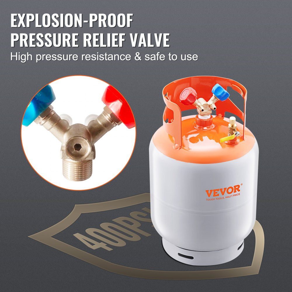 Refrigerant Expansion Tank, 50 Pound Capacity, Portable 400psi Cylinder Tank with Y Valve for Liquid/Vapor, High Seal Expansion Tank for R22/R134A/R410A, Orange + Gray