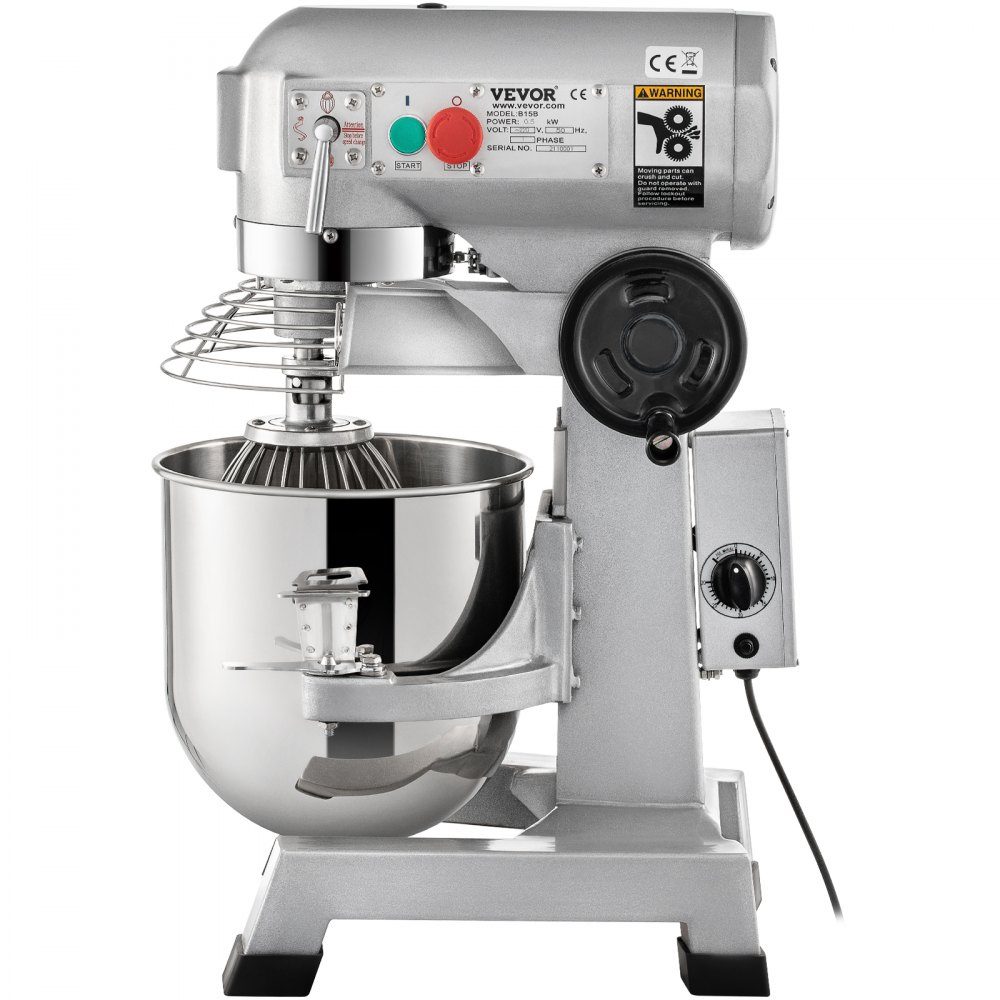 Kneading machine food processor, 14L bowl capacity kneading machine, 3-speed whisk, dough hook, wire rope, stainless steel bowl dough machine 500W, silver food processor timer function