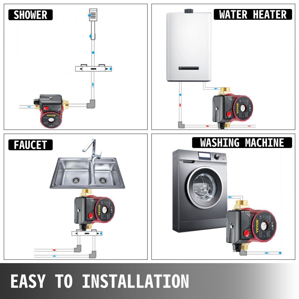 Pompe de circulation d'eau chaude 50L/min, pompe de circulation d'eau 220V 90W, pompe à eau 0,8A, pompe de circulation d'eau, idéale pour machine à laver de douche électronique domestique