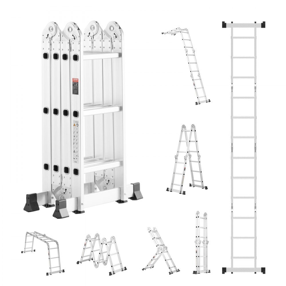 Multi-purpose ladder, 7-in-1 multi-function ladder, A-frame, 3-stage adjustable telescopic ladder, 3.5 m high extension ladder, ladder frame, 150 kg load capacity for household and outdoor work