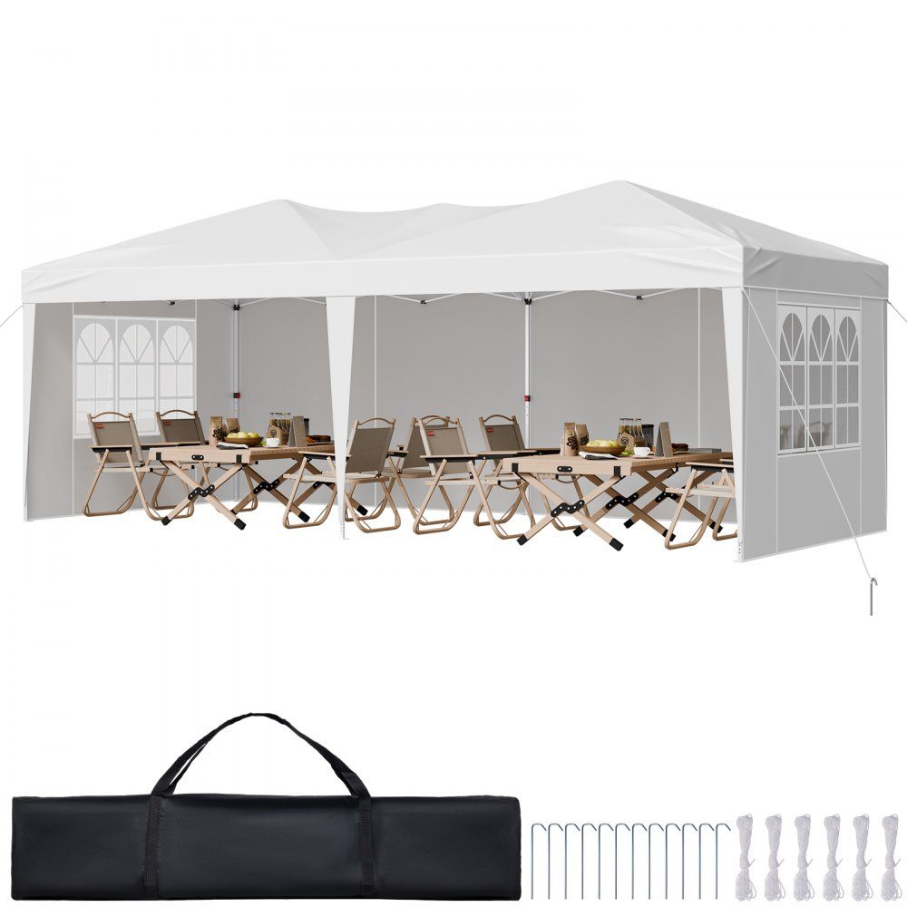 Gazebo Faltpavillon, 5,9 x 2,96 x 2,65 m, Festzelt, Gartenzelt mit Seitenwänden & belüfteten Fenstern, 3 Höheneinstellungen, Sonnenschutz für Veranstaltungen im Freien, weiß