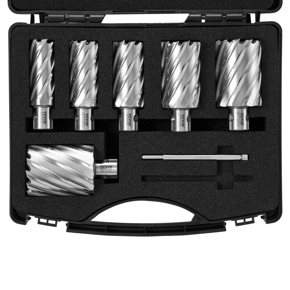 Jeu de forets à couronne en métal, 6 pièces, jeu de forets à couronne, profondeur de coupe de 50,8 mm, jeu de fraises annulaires, en acier rapide M2AL, accessoires pour perceuses magnétiques