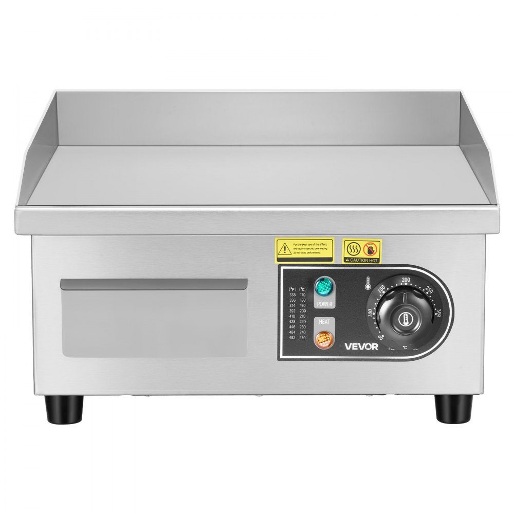 Plaque de grill électrique 2000 W 355 x 300 mm (surface de grill), 50-300 °C Plaque de grill gastro en acier inoxydable (boîtier) plaque de grill de table avec 2 spatules & 2 brosses & 4 repose-pieds, pour steaks, crêpes