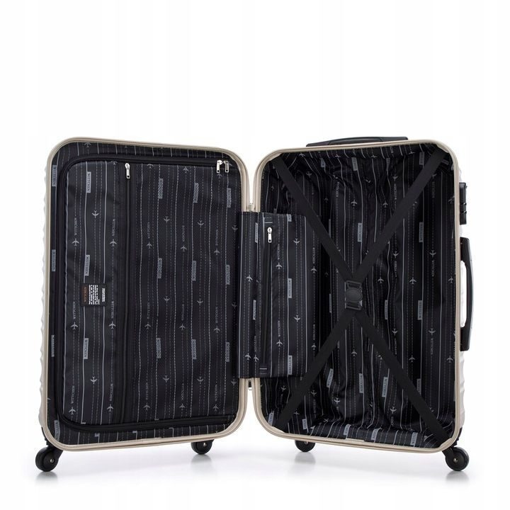Großer Premium-Koffer Reisekoffer ABS-Kunststoff 96l mit Rippen Beige