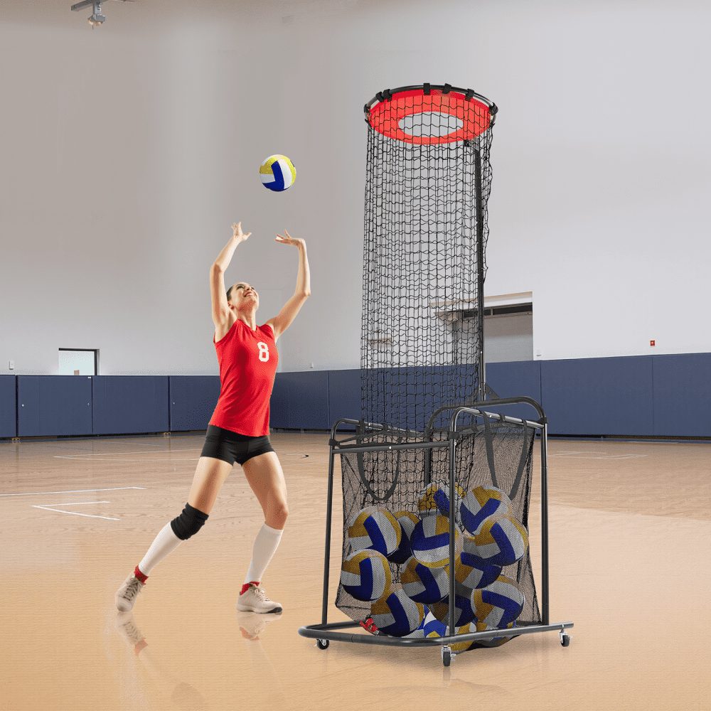 Volleyball Training Net, Angle & Height Adjustable Volleyball Trainer, Portable Practice Net with Trolley & Wheels & Carry Bag, Professional Serve & Smash Training