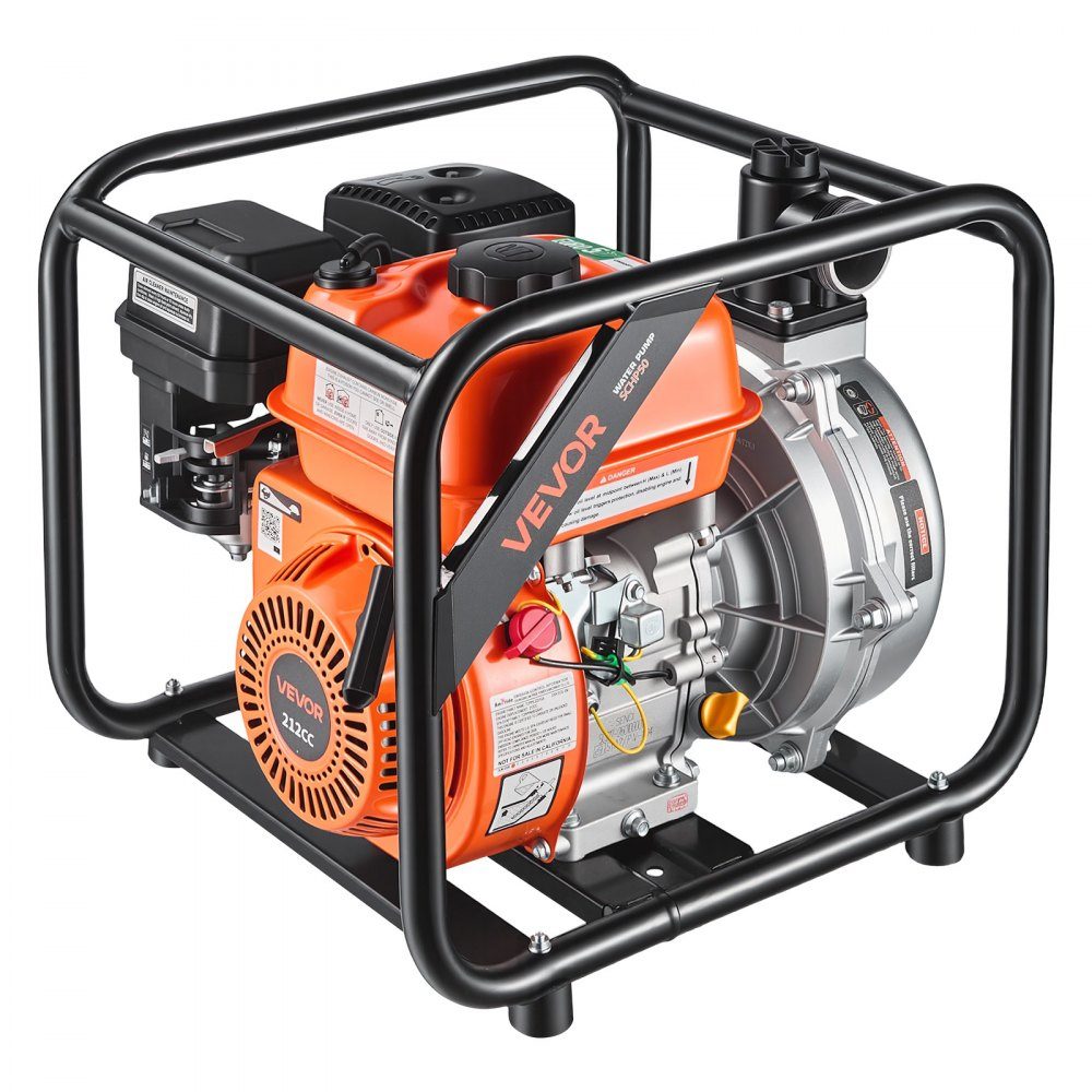 Benzin-Wasserpumpe 49,9 m Förderhöhe, Schmutzwasserpumpe 6 PS, tragbare Motorpumpe, Benzinmotor mit 762 cm Auslaufschlauch, Gusslaufrad, Gartenpumpe für Bewässerung, Teiche & Pools