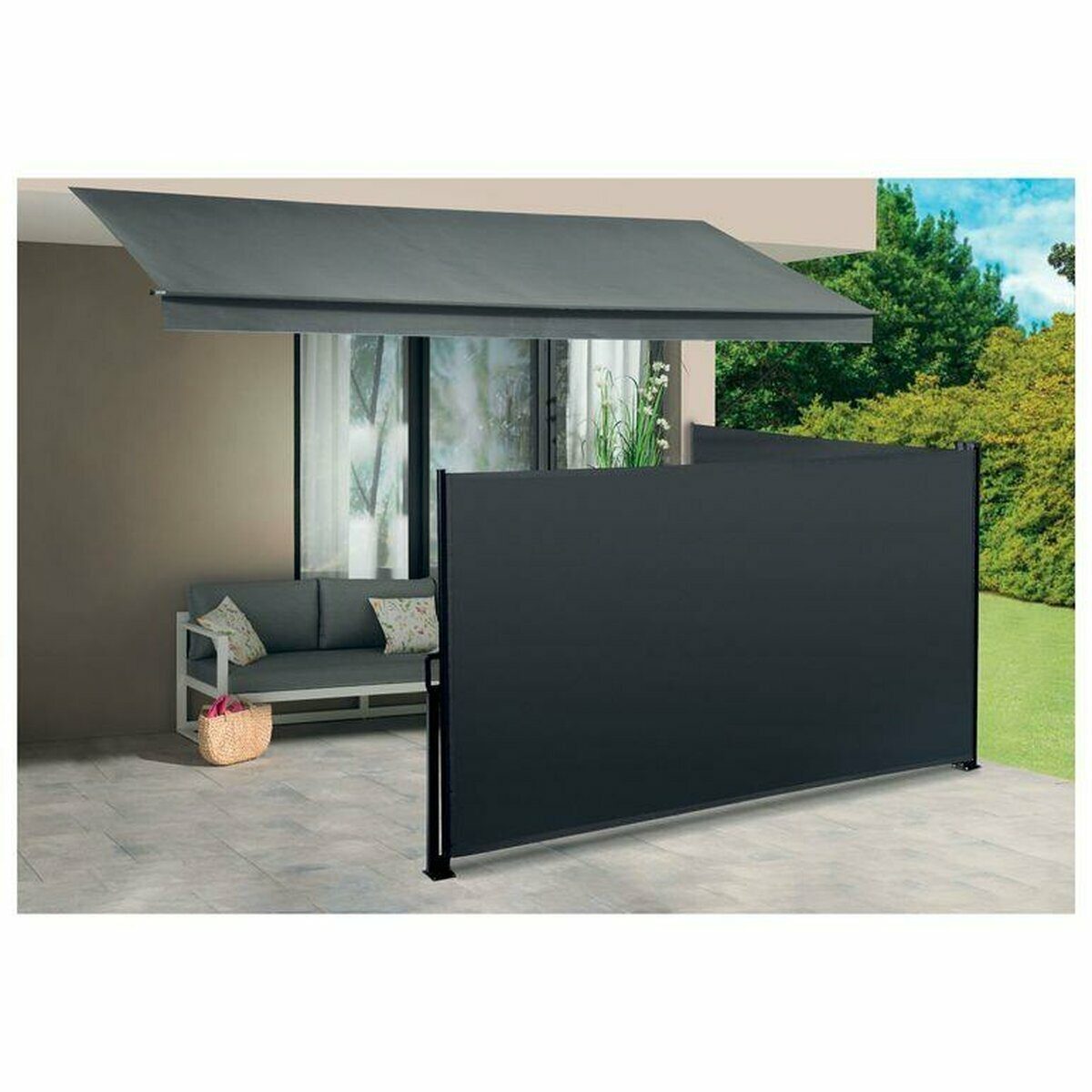 Double-sided awning privacy screen anthracite 160 x 600 cm NEW with 2 year guarantee