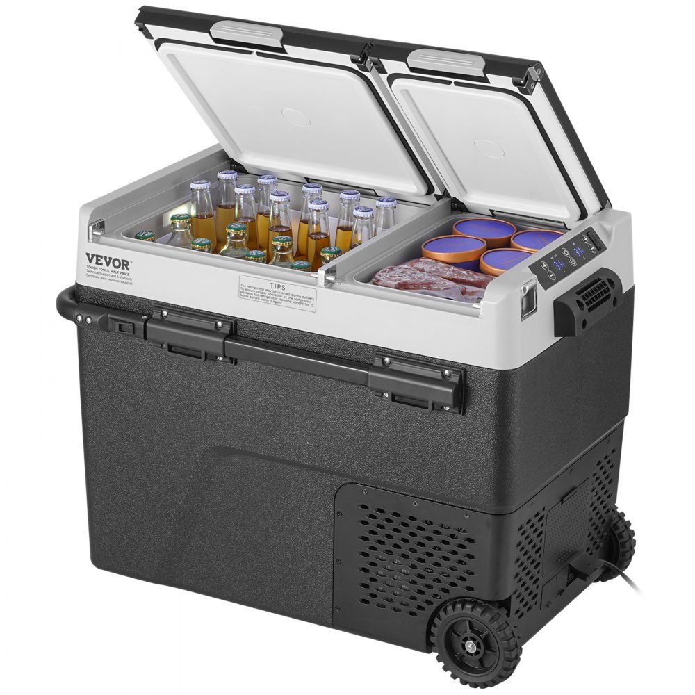Portable Car Fridge, 12V Car Fridge, 58L/61.5QT Portable Dual Zone Freezer, -20°C to 20°C Adjustable Temperature, Compressor Cooler for Home, Outdoor, Camping
