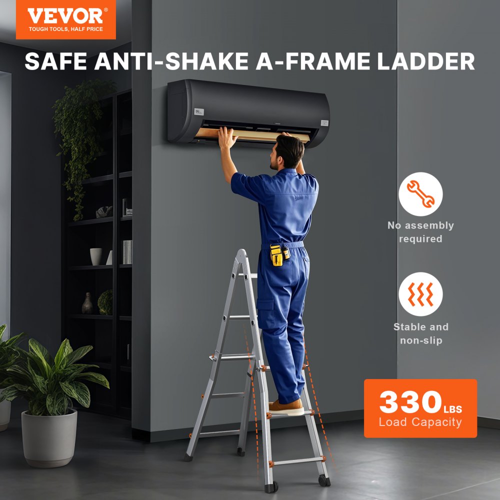 Telescopic A-Frame Ladder 3350mm Compact Aluminum Extension Ladder Multifunctional Portable Folding RV Ladder Telescopic Ladder for Homework Stairs Indoor Outdoor Roofs 150kg Load Capacity