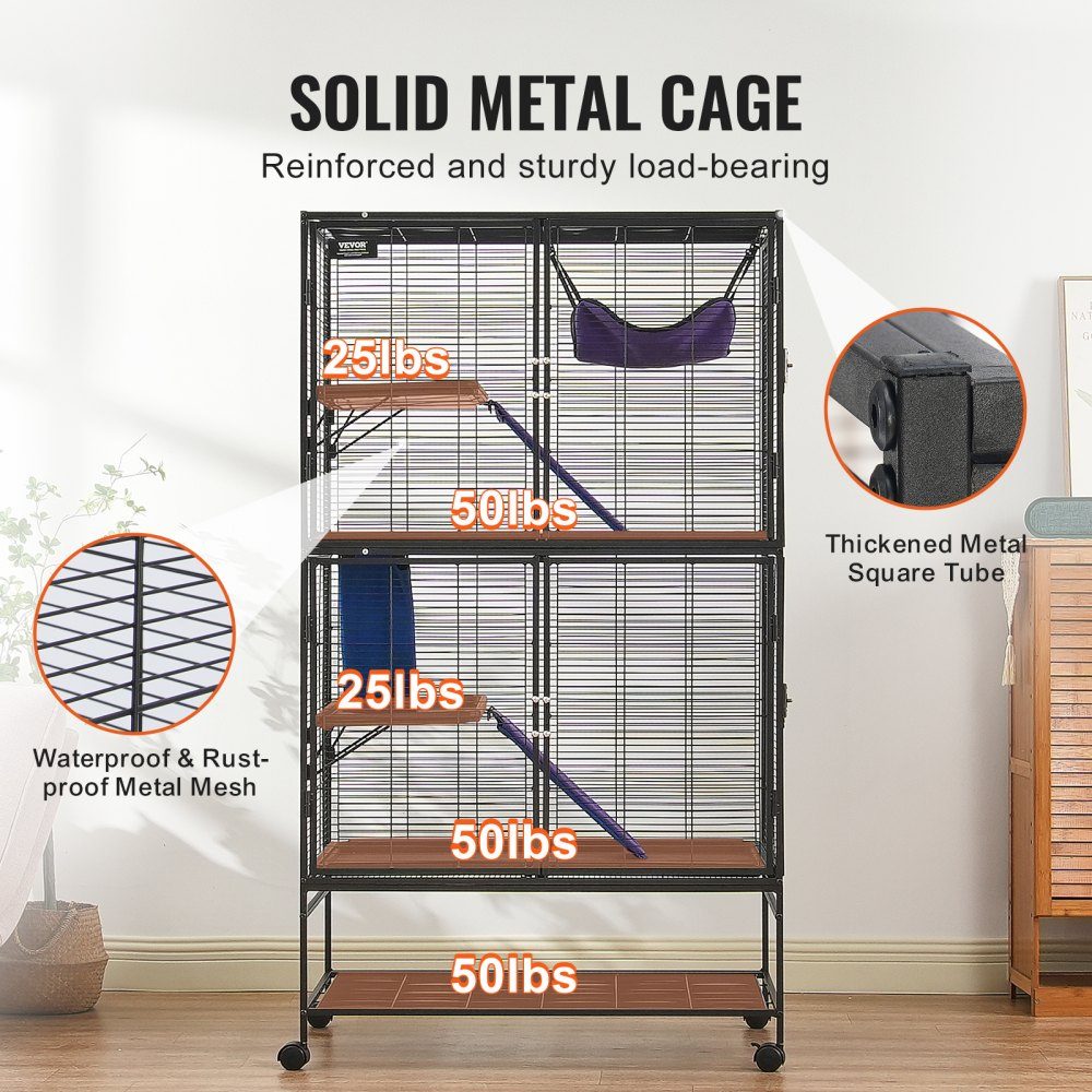64,6 Zoll rollender Frettchenkäfig aus Metall, großer 4-stöckiger Käfig, Kleintierkäfig mit Rampen und Tablett, einfach aufzubauen für Haustierratten, Hamster, Meerschweinchen, Chinchillas, Eichhörnchen, Igel, Kaninchen