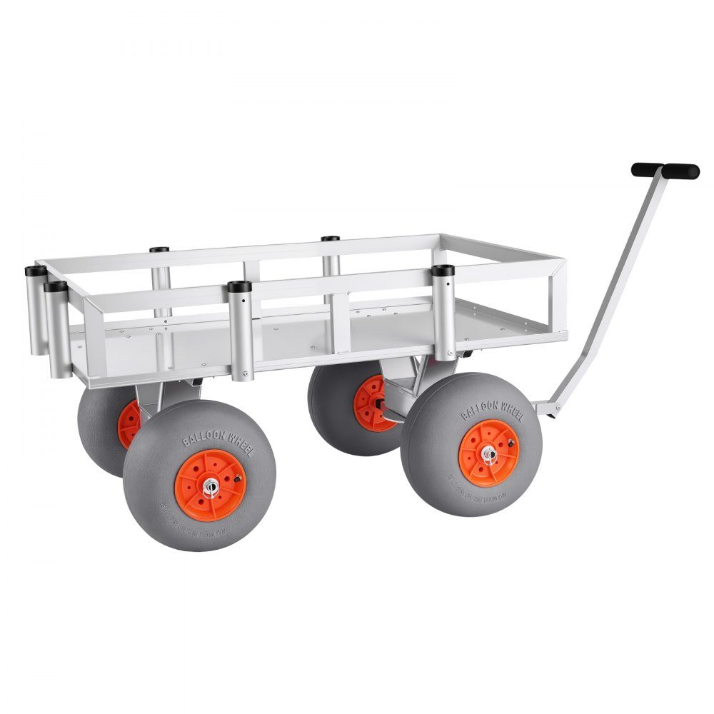 Folding Fishing Trolley, 159kg Handcart with 4 PU Pneumatic Tires for All Terrain, Transport Trolley with Aluminum Frame & 6 Rod Holders, Multifunctional Transport Trolley for Fishing, Camping, Beach