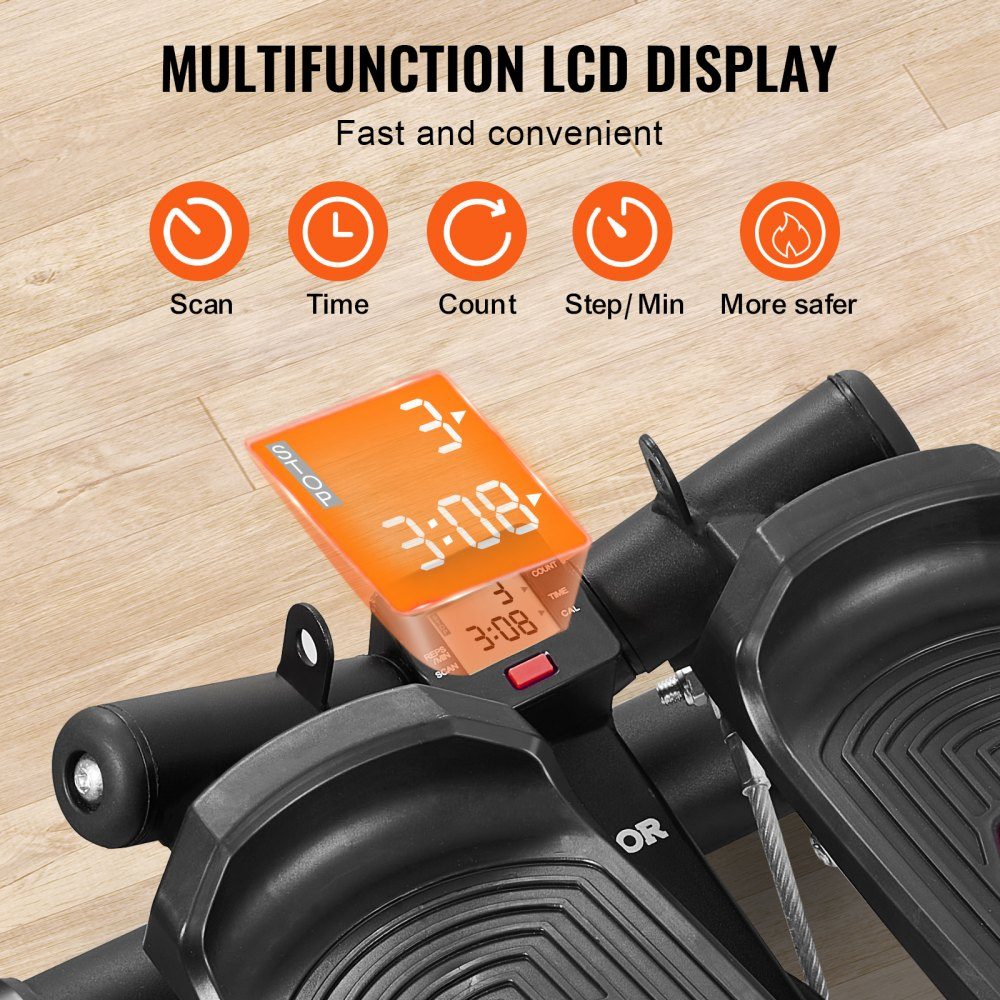 Stair Stepper, Mini Stepper Training, Hydraulic Fitness Twist Stepper with Resistance Bands, Full Body Workout Cardio Machine, Stair Climber with LCD Monitor, 150kg Load Capacity, Black