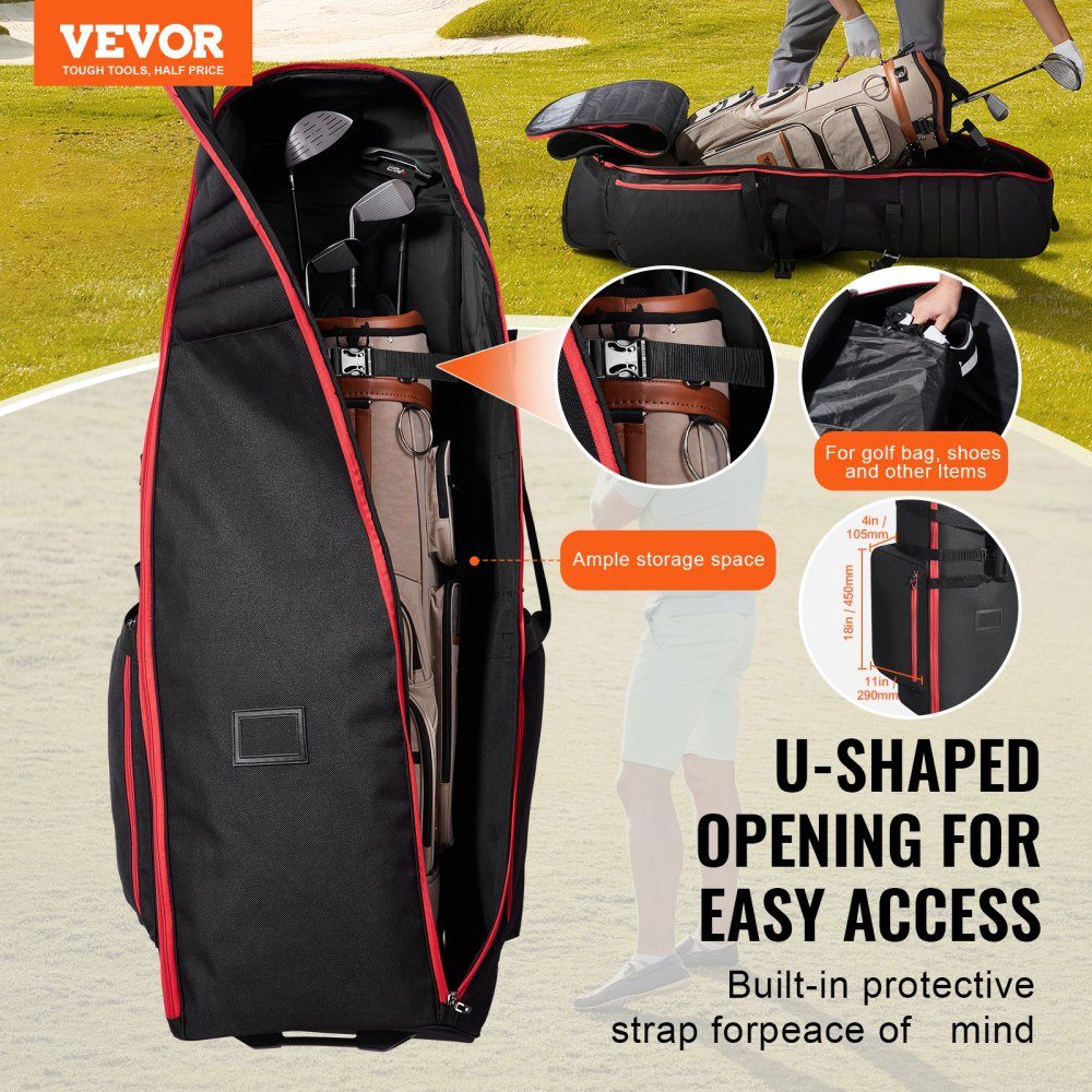 Golf-Reisetasche, Golfgepäck mit Rollen, strapazierfähig, 1800D Polyester Oxford, weiche Golfschläger-Aufbewahrungstasche für Flugzeug, wasserdicht, verschleißfest, Rot + Schwarz