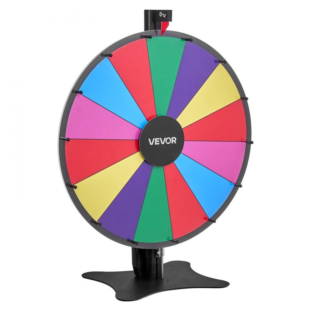 Glücksrad, Spinnrad (61 cm), 14 Fächer, Glücksrad mit Ständer, höhenverstellbar, Lotteriespiele, Gewinnspiel, Roulette, mit Tafelschwamm und 2 Markern, 6 Farben, ideal für Party, Kneipe, Messe