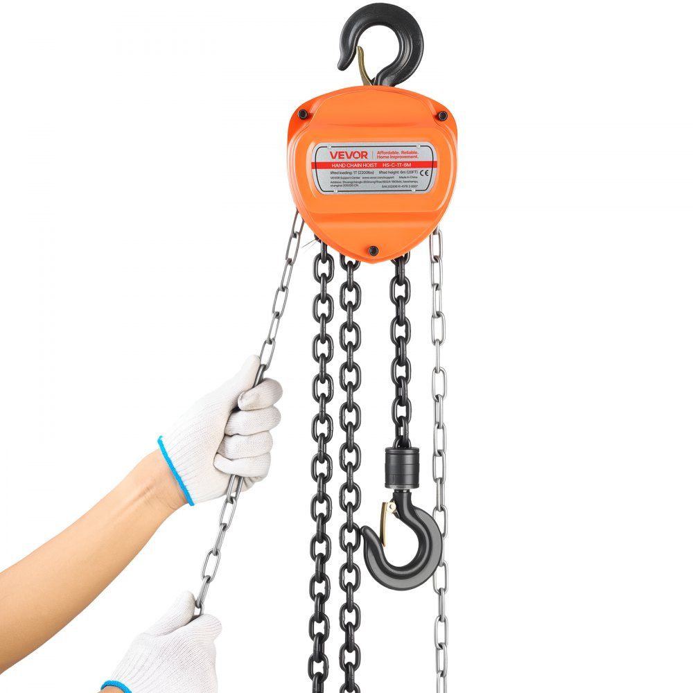 1T Lastkettenzug, Handkettenzug, 6 m Hubhöhe, Hebezeug mit G80-Kette, Hochleistungs-Riemenscheibe, manuelle Hebezeuge, Kettenrolle für Garage, Lager, Automobilmaschinen, Orange