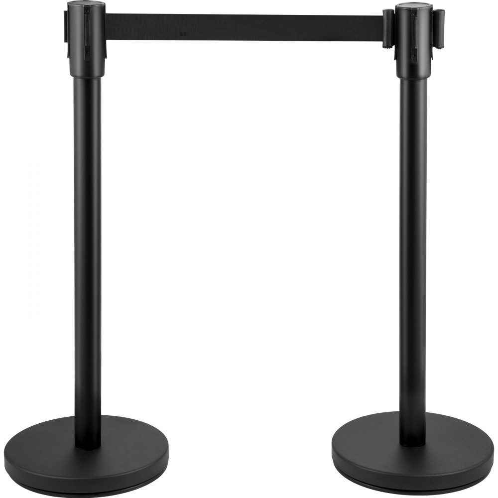Afzetpalen kunststof palen personengeleidingssysteem slagboom 8 stuks. (vier paar) intrekbare riemen, zwarte crowd control-barrière met metalen voet voor luchthavenshowrooms