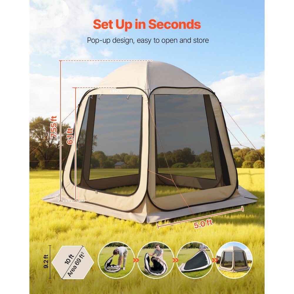 Pop-up tent 3304,8 x 280,4 cm, kampeertent voor 4-8 personen, partytent inclusief draagtas, zijwanden van gaas en haringen, voor tuin, terras en buitenactiviteiten, beige