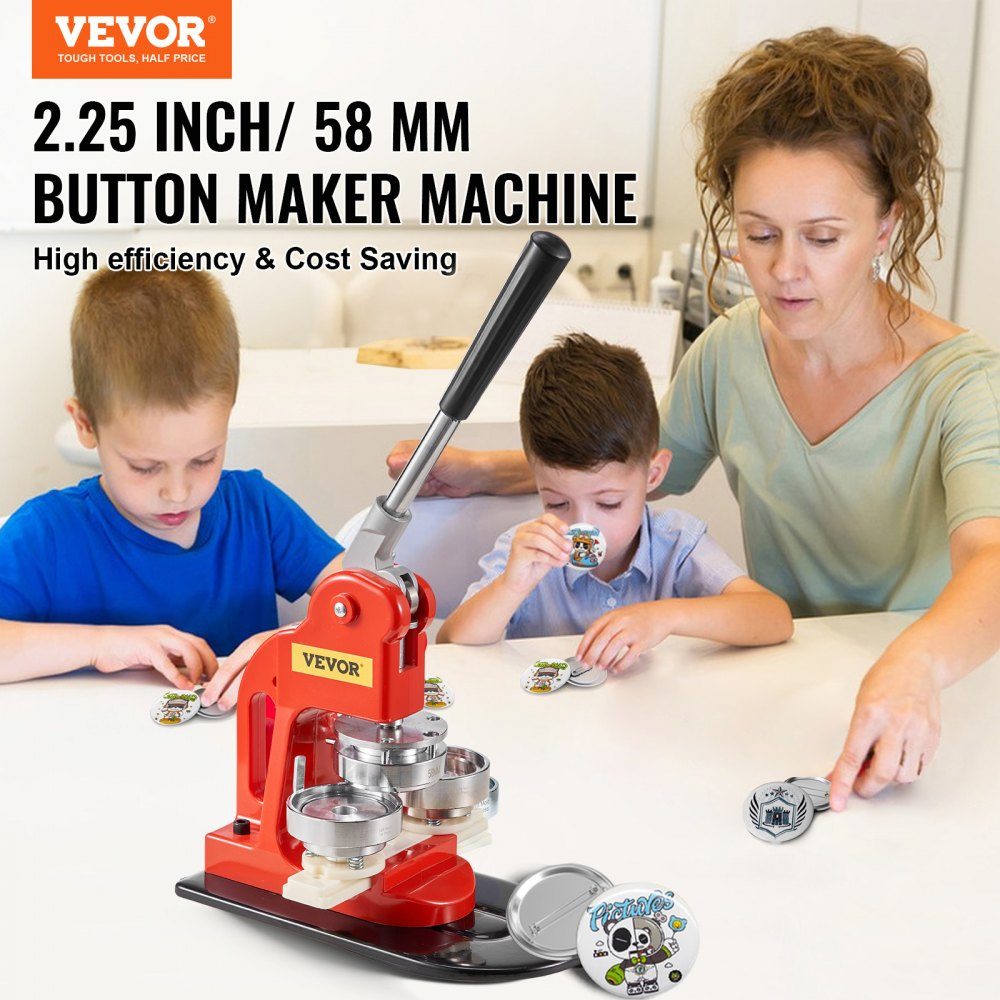Badge Machine Button Maker Machine 58 mm, Badge Punch Press 500 stuks blikken deksels, DIY Badge Press Machine Badge Button Maker, 250 stuks kunststof basis + 250 ijzeren basis Badge Maker