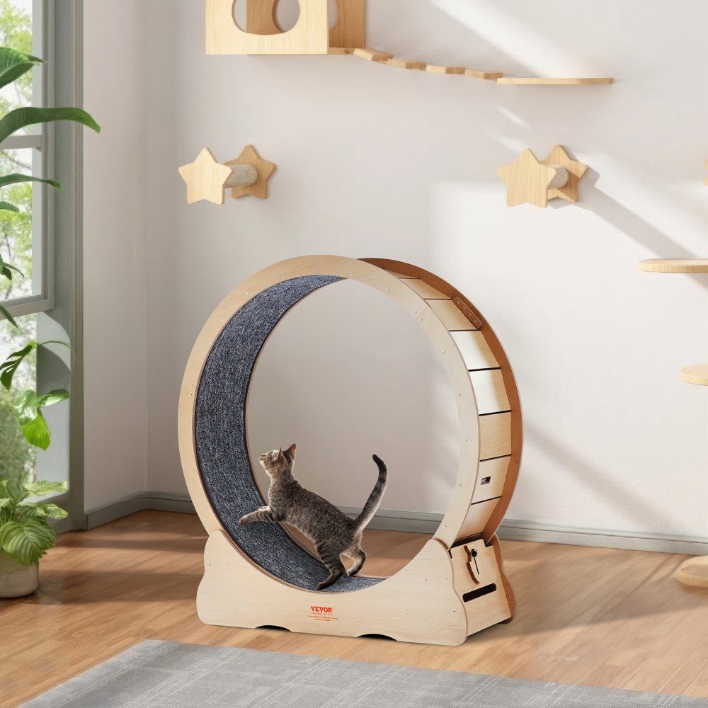 Vélo d'appartement pour chat Tapis de course pour chat de 1 100 mm avec tapis de course amovible Teaser pour la course à pied et l'entraînement à la marche Convient à la plupart des chats jusqu'à 25 livres Vélo d'appartement pour chat Couleur bois