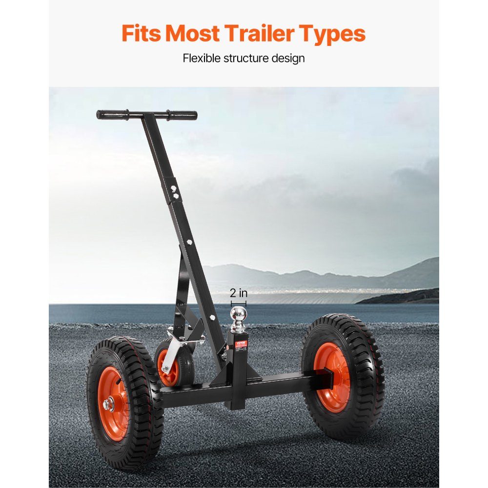 Manoeuvrer Trailer, Trailer Trolley, 544kg Support Load, 460 & 560mm Adjustable Height, 50.8mm Ball, 386mm Pneumatic Tires, Carbon Steel, for Moving Motorhome Trailers