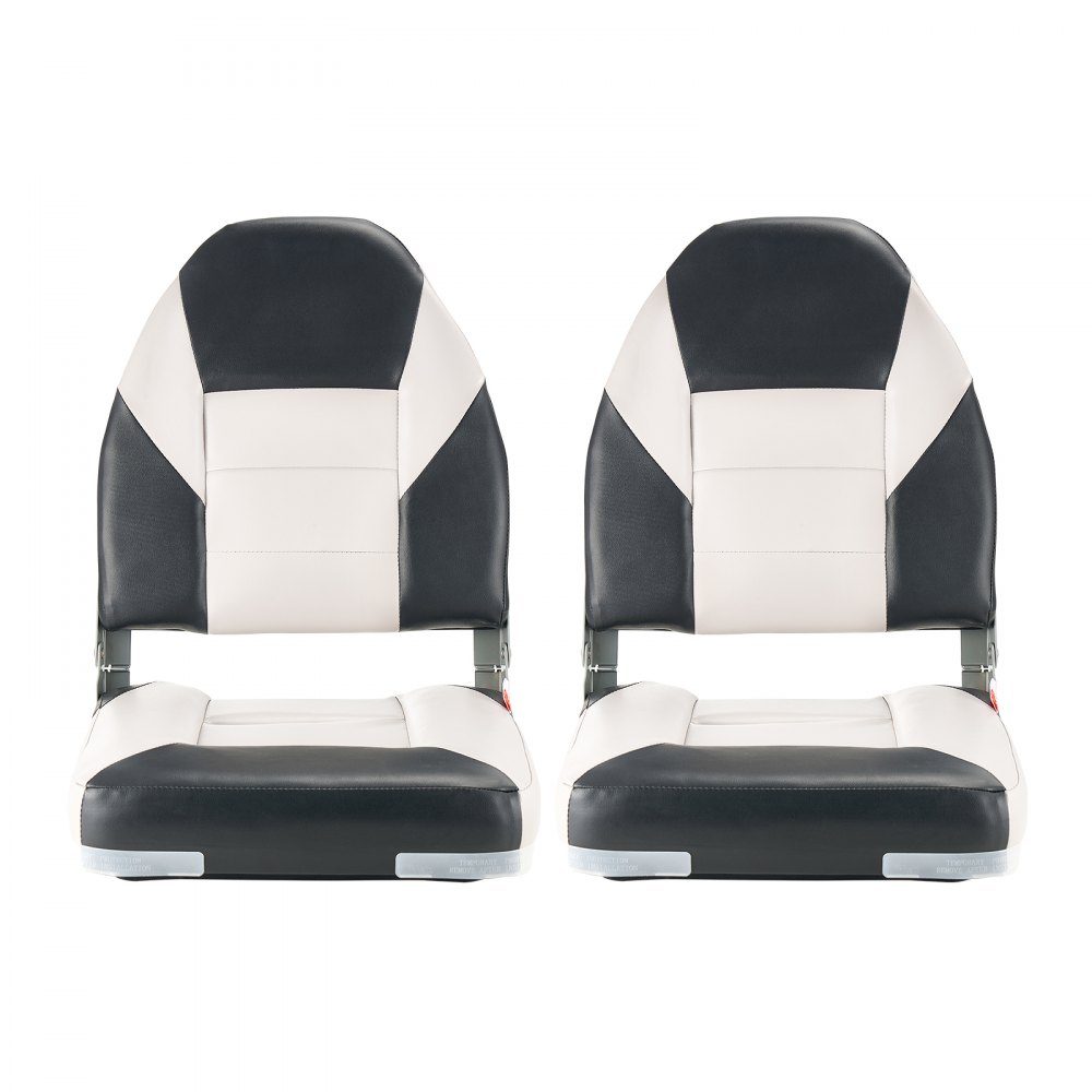 2pcs High Back Boat Seat Folding Fishing Boat Seat with Thick Sponge Cushion and Waterproof PVC Leather Aluminum Alloy Hinges Black Gray