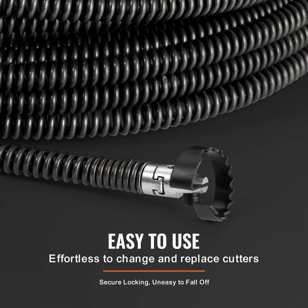 Kabel do czyszczenia rur 30 m x 16 mm Profesjonalny kabel do czyszczenia rur z 7 obcinakami do rur 20–100 mm Kabel kanalizacyjny z pustym rdzeniem do zlewu i odpływu podłogowego Toaleta