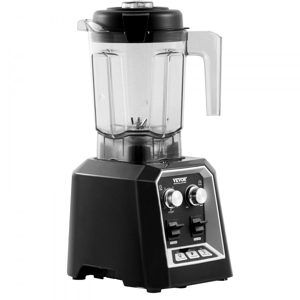 Mixer commercial stand mixer 2200W with plastic container, high-performance mixer power professional mixer kitchen mixer with 3 functions, for frozen drinks, shakes, smoothies and crushed ice, black