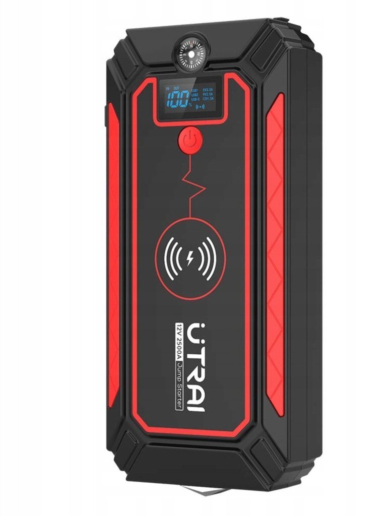 UTRAI Car Jump Starter 12V 2500A 24000mAh Car Battery Power Bank Up to 8L Petrol 7L Diesel Starter with QC3.0 Dual USB LED Flashlight Emergency Hammer