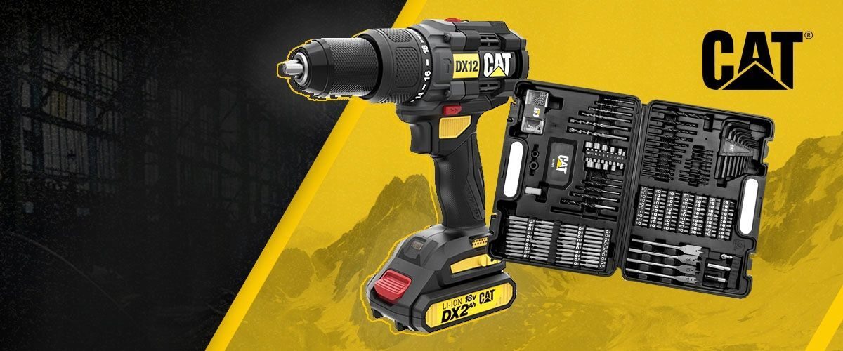 Tournevis sans fil, clé à chocs CAT DX12 18V 65nm + accessoires, perceuse à batterie, kit de chargeur
