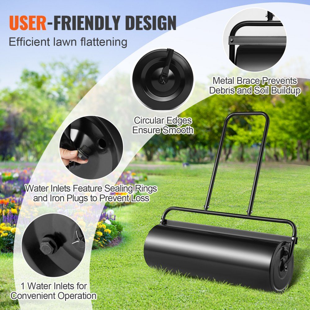 Lawn Roller 990 x 300 x 1120mm Iron Hand Roller and Q235 Garden Roller 61L Field Roller with Water Inlet Lawn Roller with U-Shaped Handle Ideal for Gardens, Farms, Large Green Areas, Parks