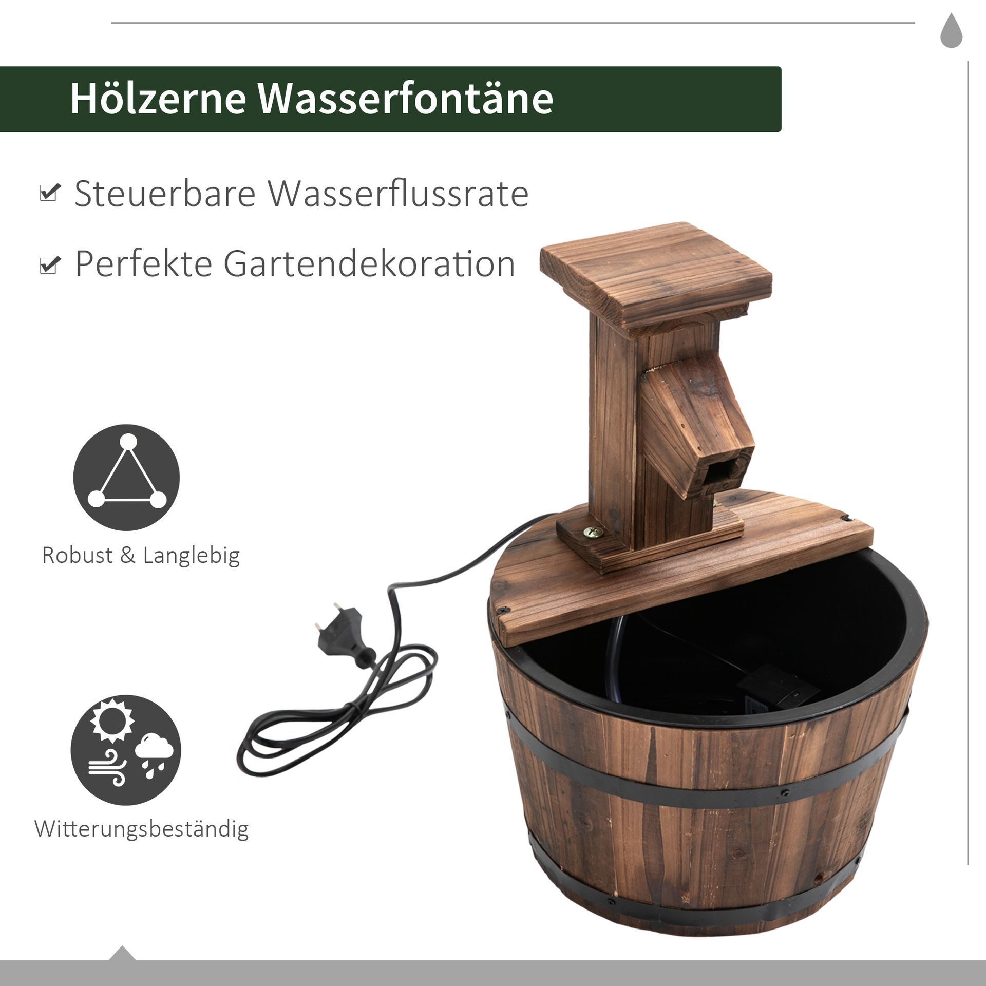 Gartenbrunnen Wasserspiel Dekobrunnen Brunnen Fassbrunnen Holz