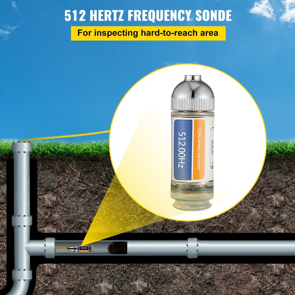 Sonde 512HZ, connexions 8/5" et 1/4-20", localisateur de canalisation rigide pour localiser et détecter les petits égouts et tuyaux, argent