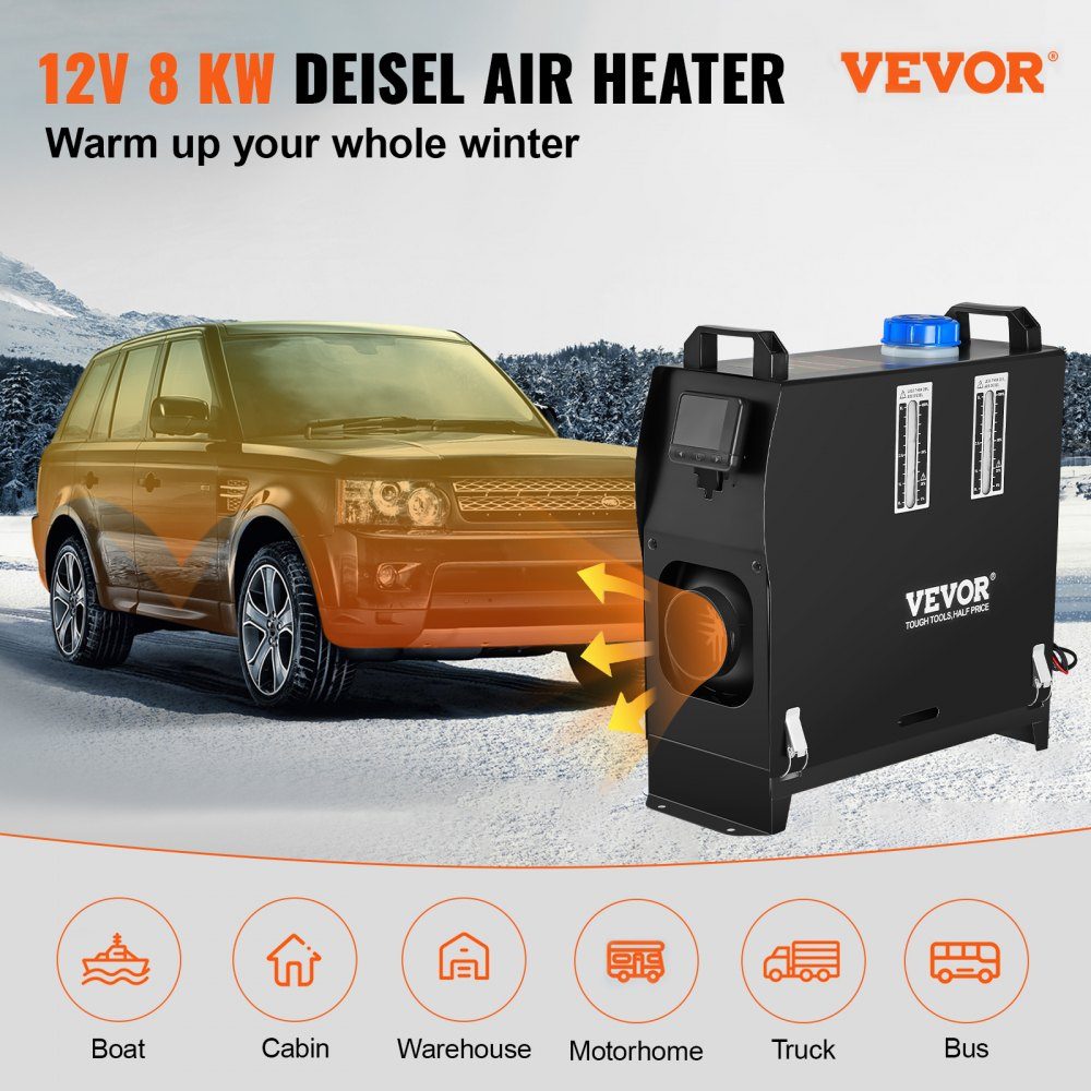 12V 5-8KW Zusatzheizung Diesel-PKW-Kraftstoff, Diesel-Zusatzheizung Luftheizung Luft-Diesel, Luft-Diesel-Heizung für Auto RV LKW Wohnmobil Bus mit Fernbedienung Schwarz LCD-Schalter & 1 Luftauslass