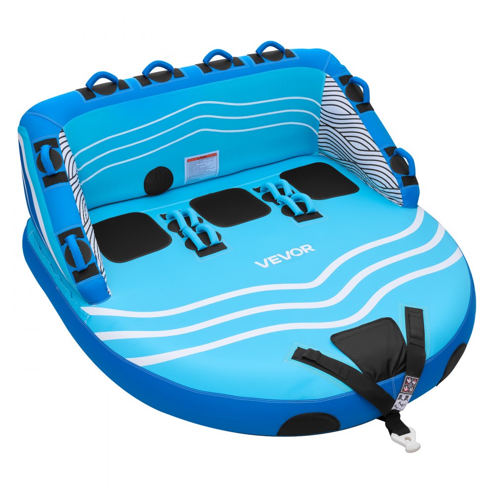 Tube remorquable pour bateaux, pneu de remorquage pour sports nautiques pour 3 personnes, capacité de charge jusqu'à 231 kg, avec 2 points de remorquage, housse en nylon, poignées rembourrées et valve de sécurité, pour lacs, rivières, bleu Tube remorquable pour bateaux, pneu de remorquage pour sports nautiques pour 3 personnes, capacité de charge jusqu'à 231 kg, avec 2 points de remorquage, housse en nylon, poignées rembourrées et valve de sécurité, pour lacs, rivières, bleu