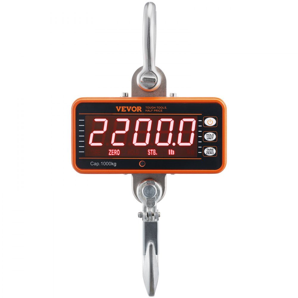 Digitale Hängewaage, 9 bis 1000 kg, Kranwaage, lbs/kg/N, Zugwaage, 0,2 kg Genauigkeit, Spielwaage, Industriewaage, LED-Display, Hängewaage, tragbare Mini-Waage mit Fernbedienung, 9 Funktionen