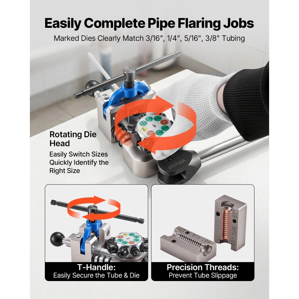 9-delige remleiding affakkelgereedschapset, 45° affakkelgereedschap voor bel- en dubbel affakkelen, pijpexpander met 4 sets matrijzen voor 4,76-9,52 mm OD, remleidingreparatieset voor voertuigen