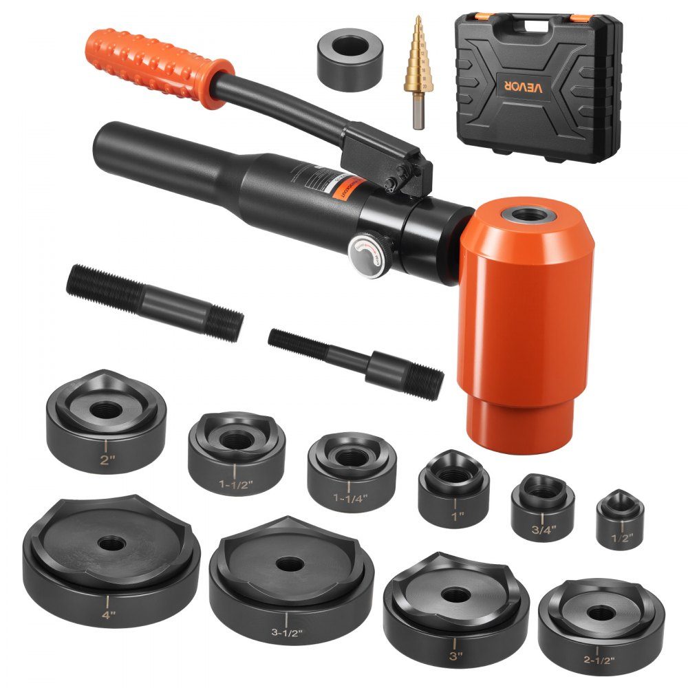Wire stripping punch set, 15T hydraulic wire stripping set, 22.5 to 115.4mm KO tool set, hole making tool, KO tool set with 10 dies for metal plate cabinets, control cabinets