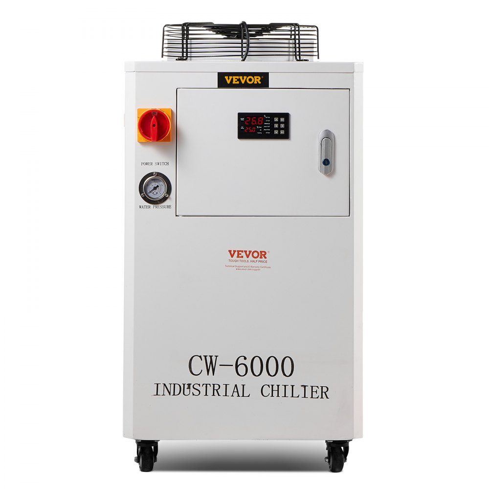 Industrial Water Chiller, CW6000, 1500W Water Chiller Cooling System with Compressor, 15L Water Tank Capacity, 65L/min Maximum Flow Rate, for CO2 Laser Engraving Machine Cooling Machine