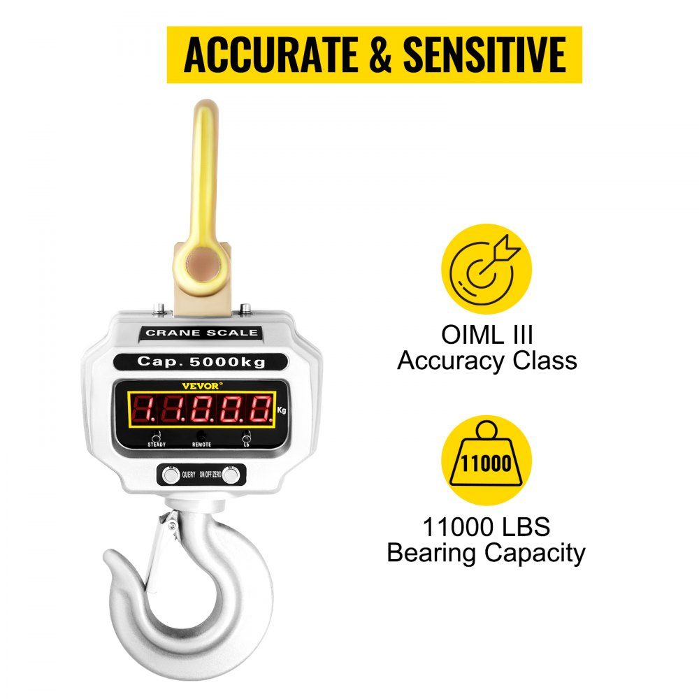 Digital Play Scale 5000kg High Accuracy Digital Hanging Scale Electronic Crane Scale Hanging Scale Digital Hook Mini Portable Hanging Scale with LCD Display for Travel Suitcase Fishing