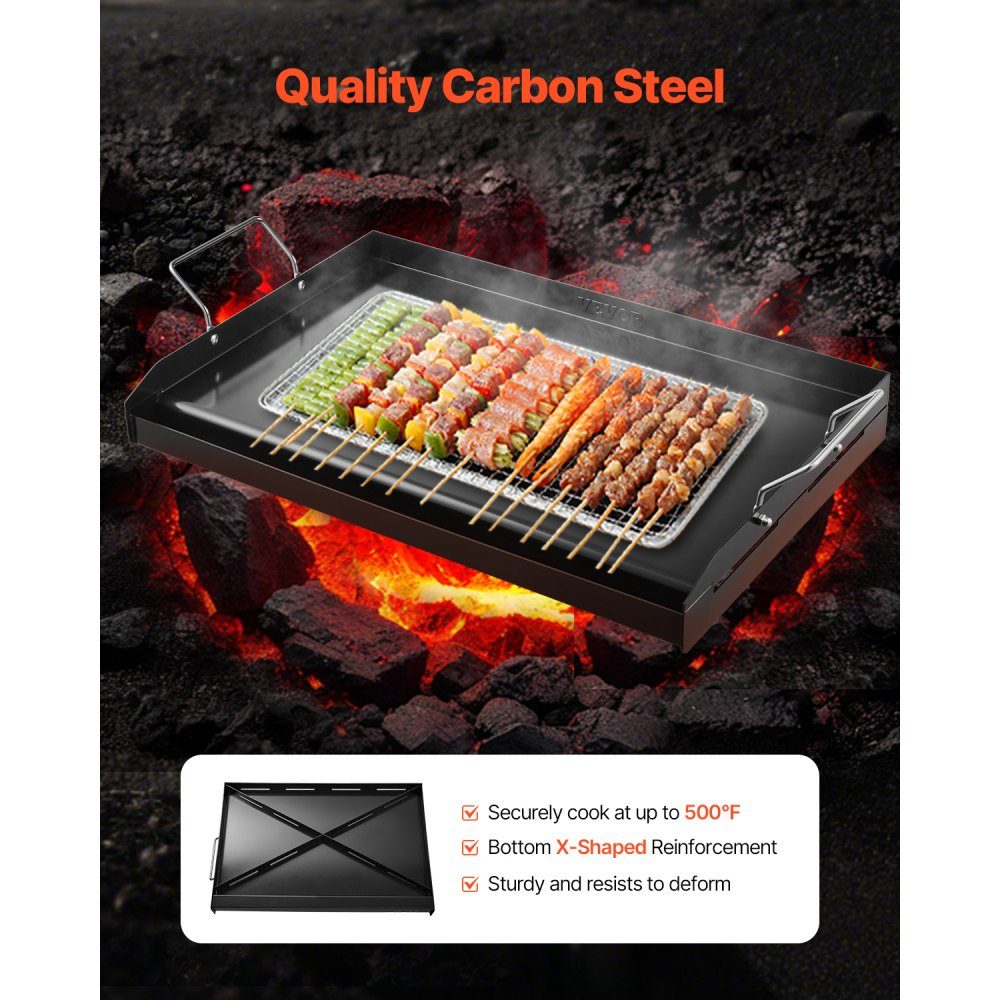 Grill Plate Grill Pan Carbon Steel Universal Rectangular Plate (605x360mm) with Flat Top Gas Grill Grill Plate for BBQ Grill Teppanyaki Portable Family Cookware with Handle