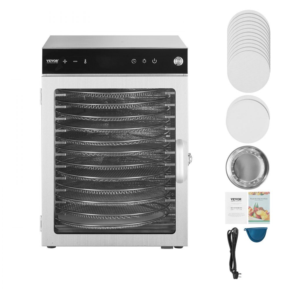 Dehydrator Dehydrator 12 roestvrijstalen kommen, 800 W elektrische voedseldroger met instelbare temperatuur, vriesdroger voor gedroogd vlees, vlees, fruit, groenten, kruiden, hondensnoepjes
